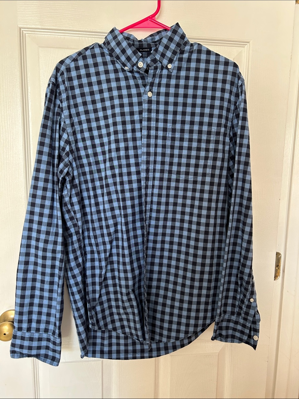 J. Crew Classic Blue and Navy Check Button-Down Shirt